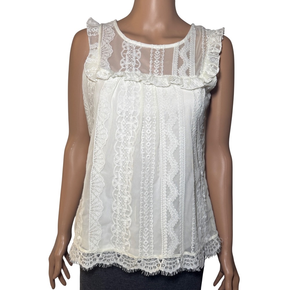 Lily White Lace‎ Ruffle Sleeveless Top Women Size S